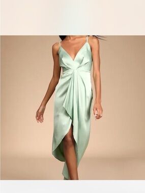 Lulu's Mint Satin High-Low Draped Slip Dress
